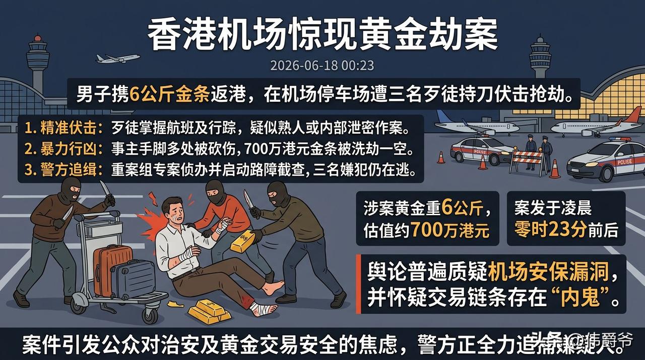 2026年6月18日凌晨，香港国际机场3号停车场发生恶性持刀抢劫案，一名36岁男