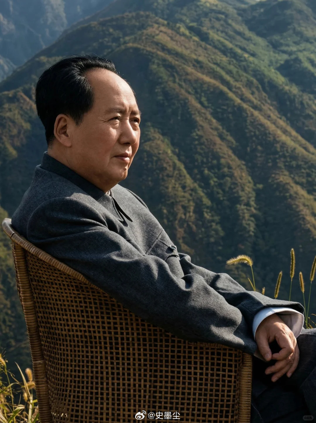 这一方藤椅，藏着一个时代的远见群山层峦叠嶂，他独自坐在一把藤椅上。没有指点江山的