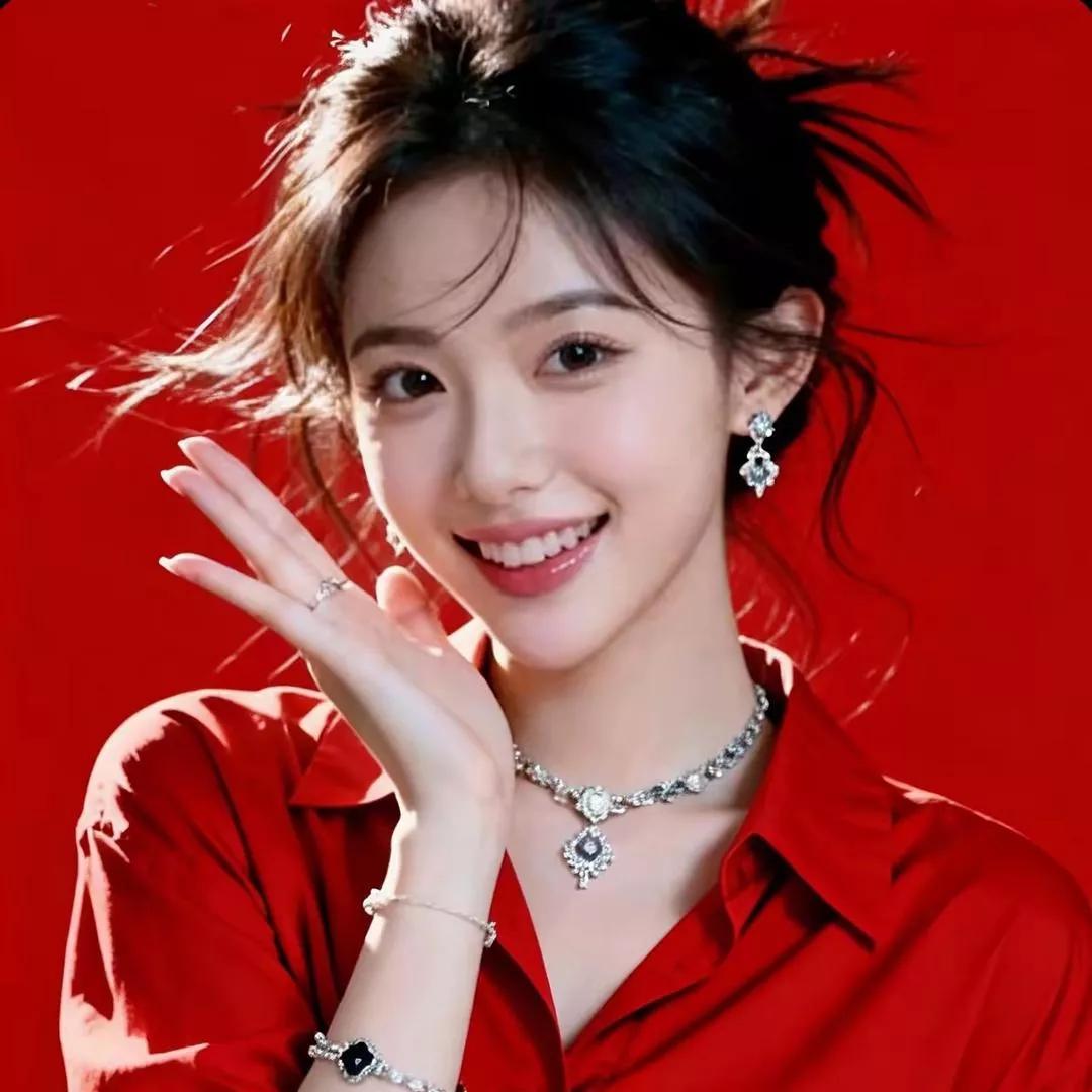 甜美笑容，红色背景，珠宝闪耀，清新时尚！红裙珠宝写真 彩色珠宝系女孩 甜系饰品照