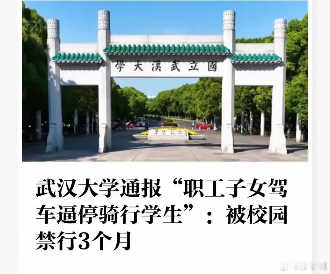 武大通报职工子女驾车逼停骑行学生古有罚酒三杯，今有罚停三月，武大的这个判罚借古讽