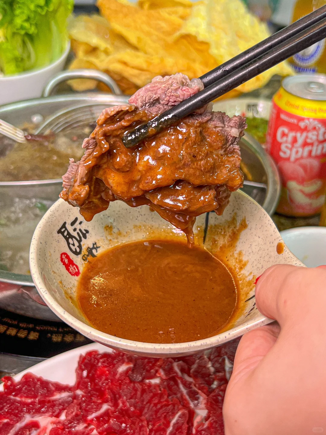 在双月湾吃到新鲜正宗的牛肉火锅！