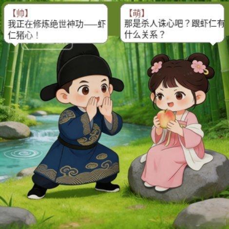 遇见艺术新城事漫画唐小帅和唐小萌唐小帅在书院后山“修炼绝世武功”，唐小萌一路拆穿