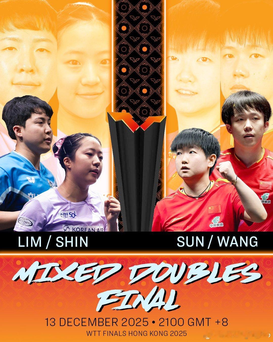 王楚钦孙颖莎vs林钟勋申裕斌WTT香港总决赛 混双决赛海报 