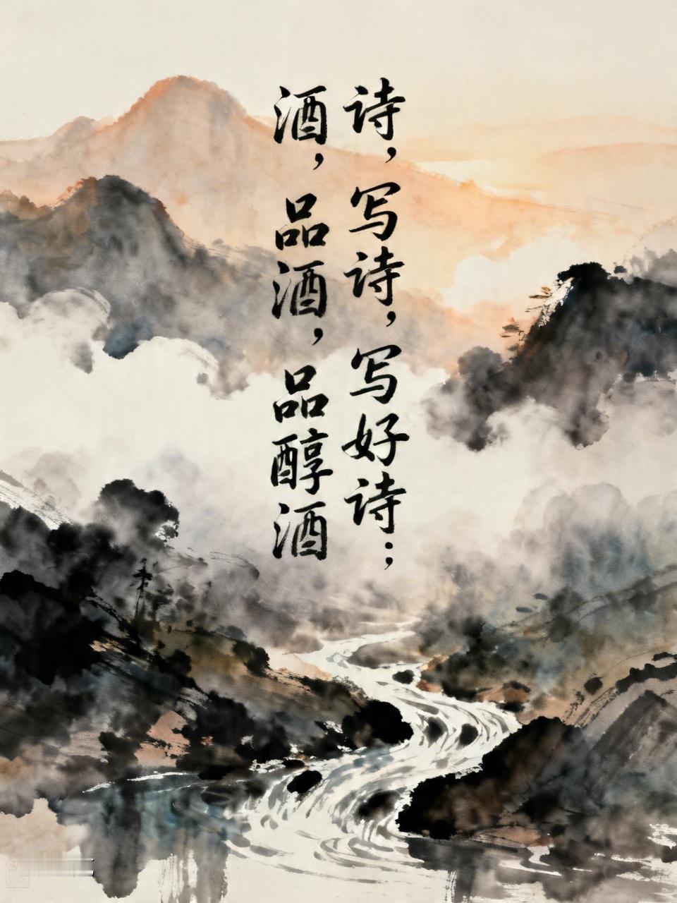 上联：诗，写诗，写好诗；
下联：酒，品酒，品醇酒。