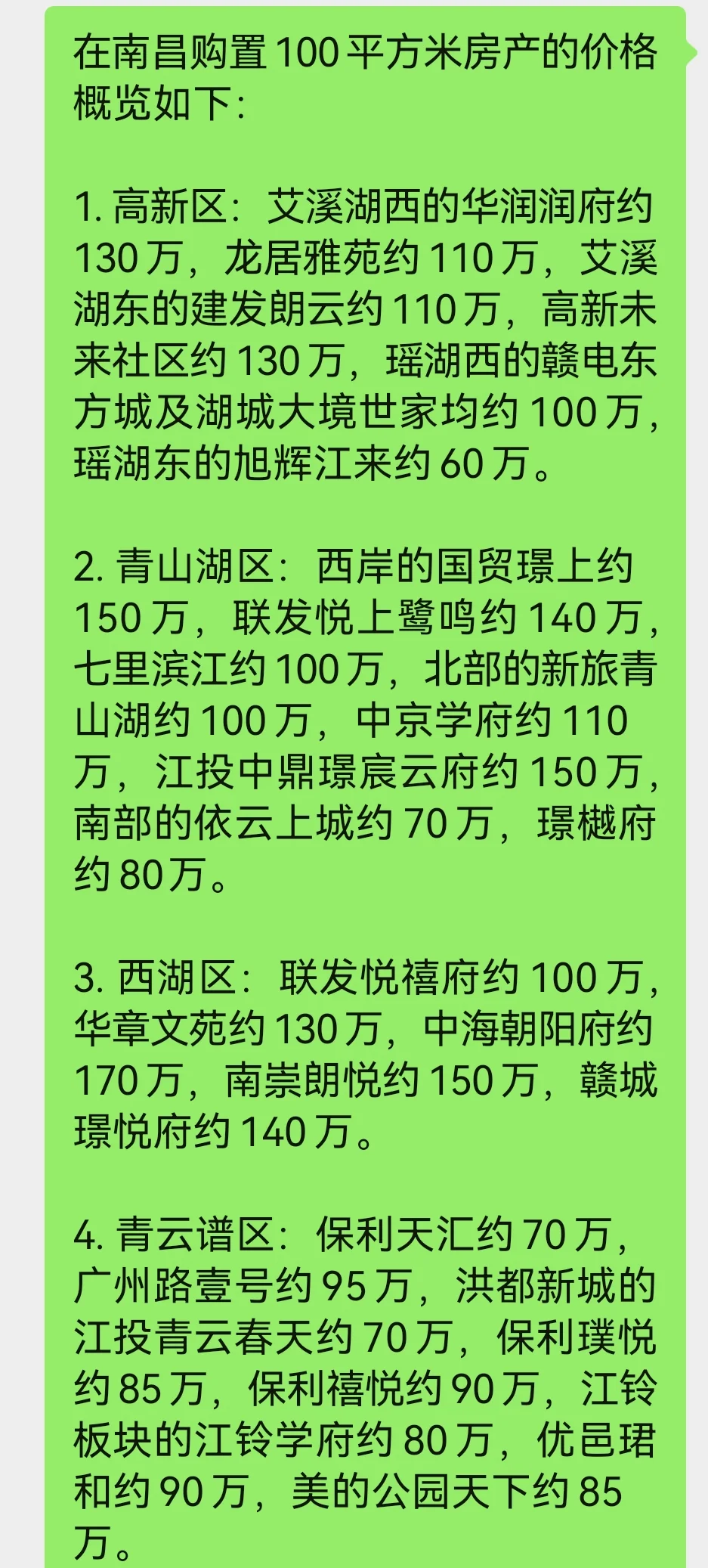 在南昌购置100平方米房产的价格