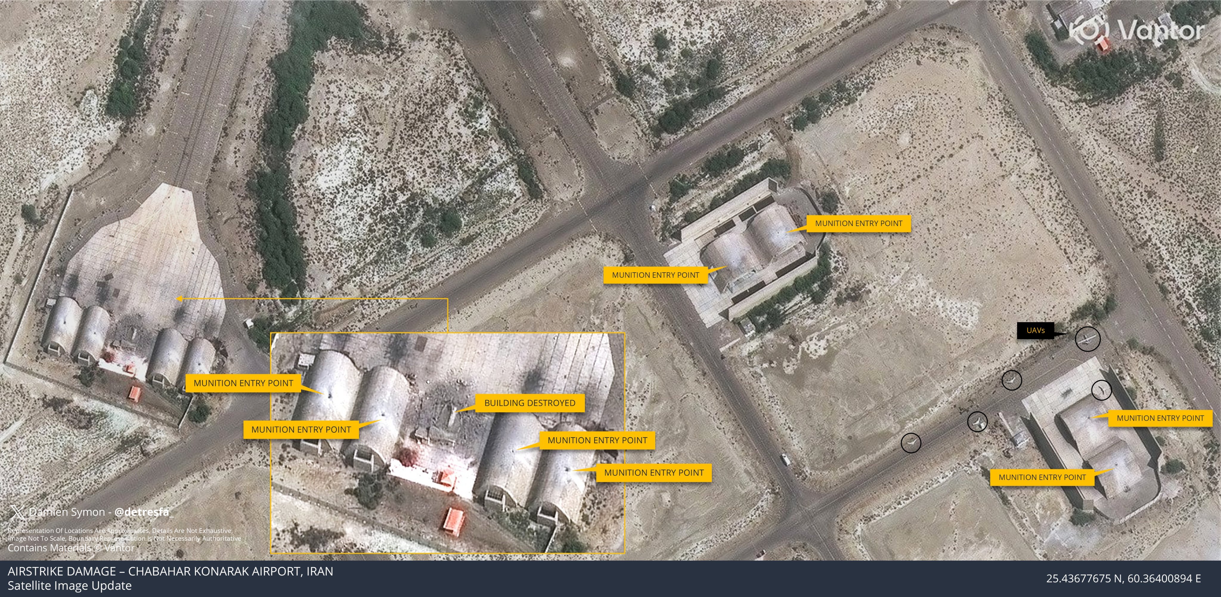 以美袭击伊朗卫星图像显示，位于伊朗科纳拉克的空军基地遭受空袭破坏，可以看到几乎所
