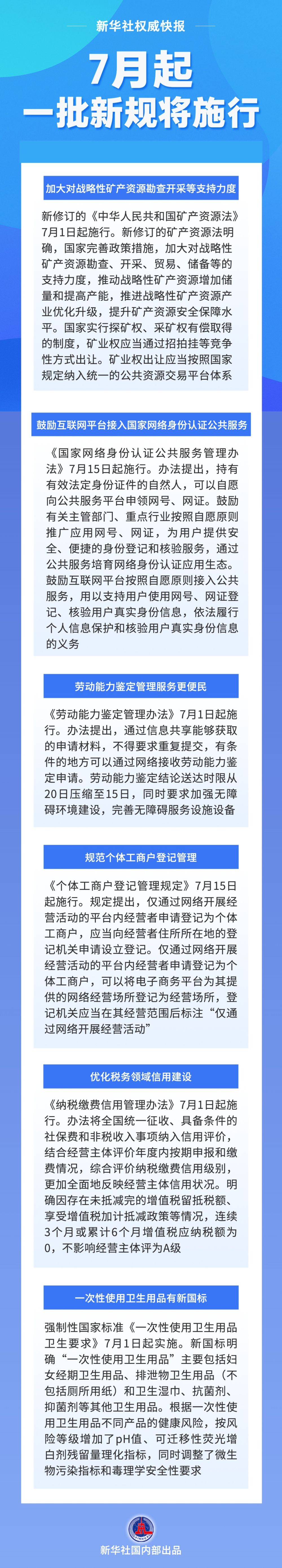 7月起，一批新规将施行