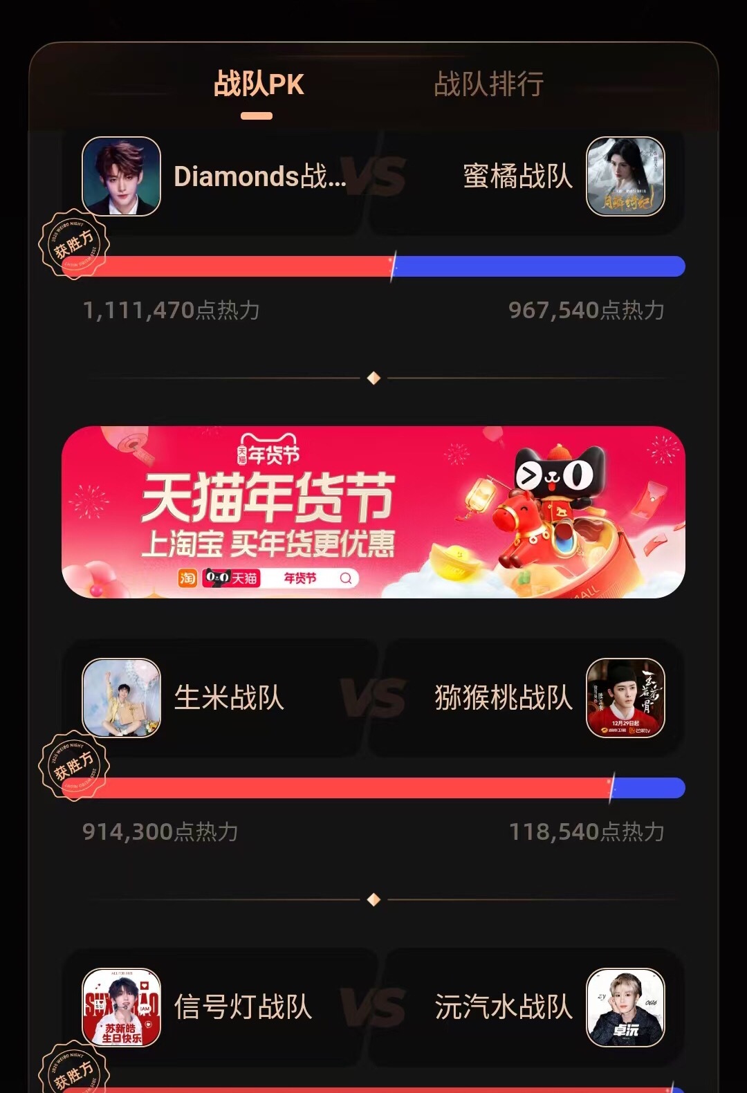 微博之夜101第三轮获胜粉丝战队🈶️梓渝 迪丽热巴 华晨宇 邓为 周深 苏新皓