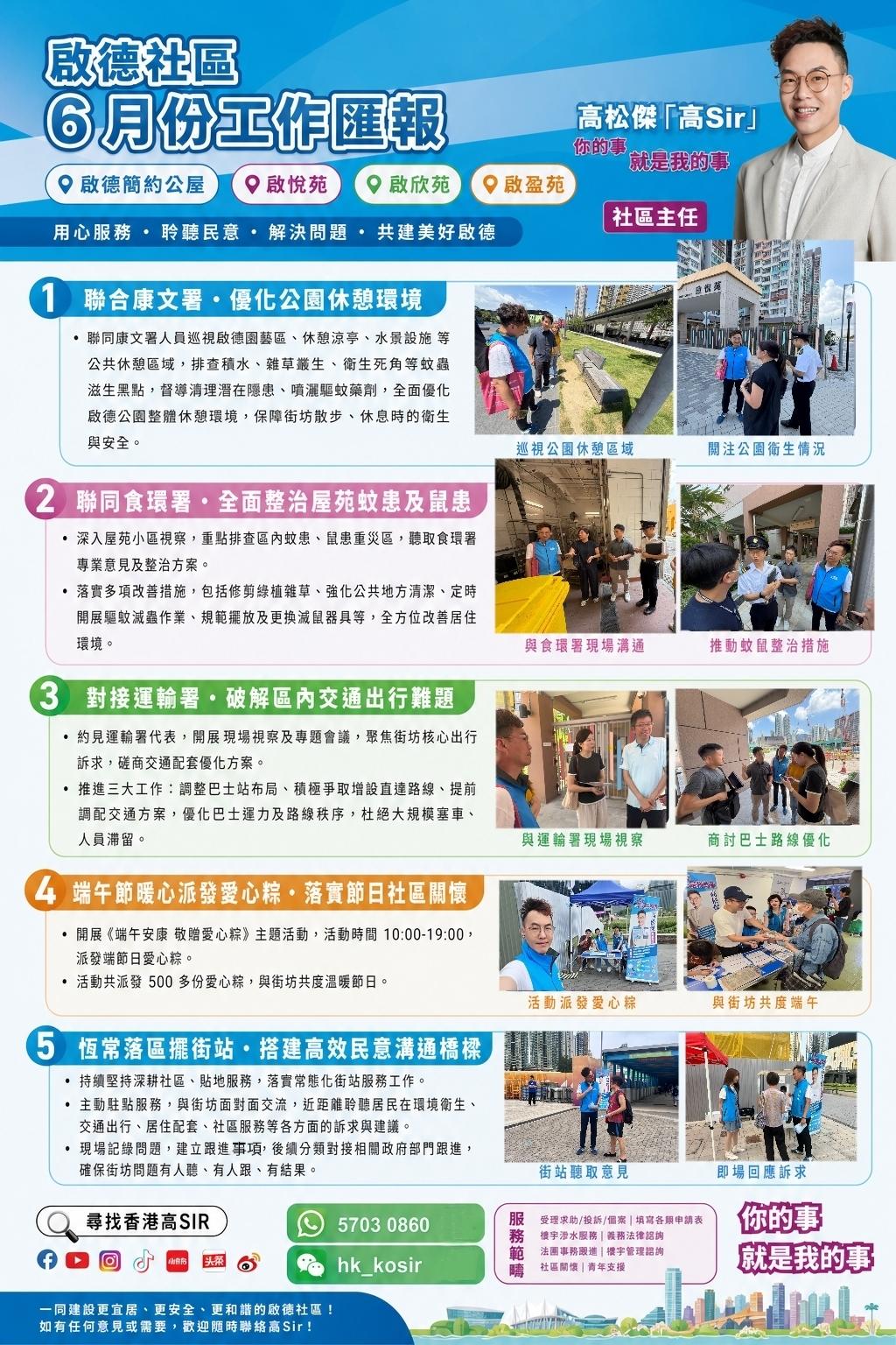 【高Sir社区6月工作汇报】
扎根街坊、实事求是、服务不间断💪
 
各位启德简