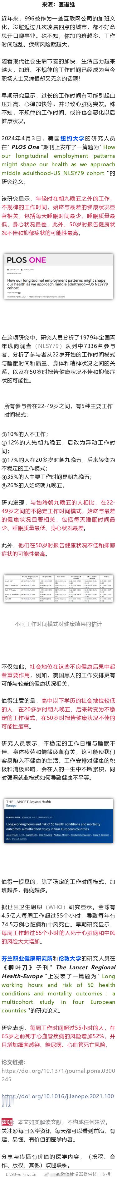 纽约大学新研究，除了朝九晚五，其他时间工作，或都恶化以后健康状况2024年4月3
