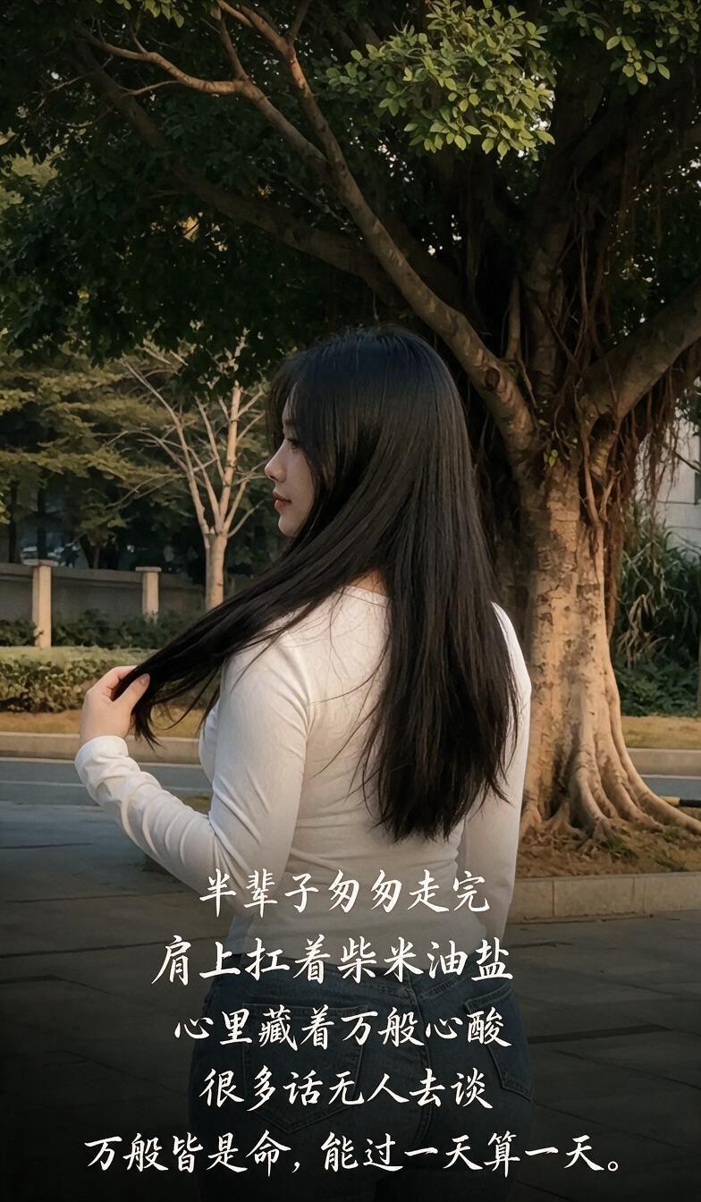 人这一辈子，苦了累了，又能跟谁言？半辈子匆匆走完
肩上扛着柴米油盐
心里藏着万般