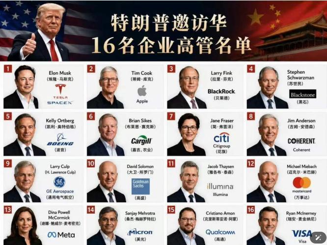 从这张随特朗普出访企业名单看出来什么吗？有些人肯定会说，没有英伟达的黄老板。有人