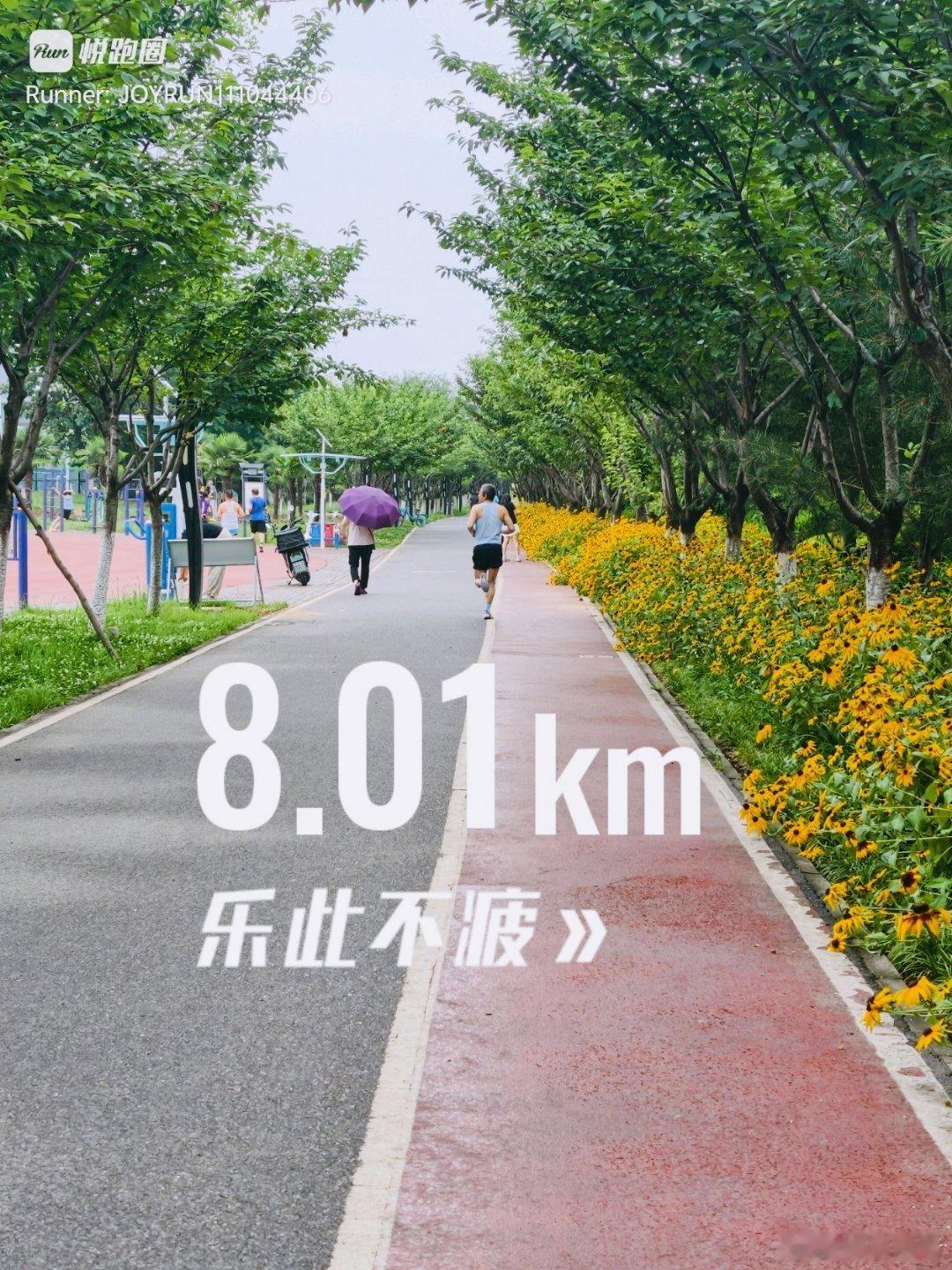汗水是最好的护肤品，8公里慢跑在淅淅沥沥的小雨中结束。汗水加雨水衣服头发都湿了。