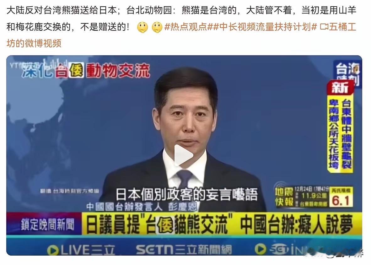 大熊猫可是咱的国宝！
可最近日本居然动起了歪心思，
想让台当局把台北大熊猫“借”