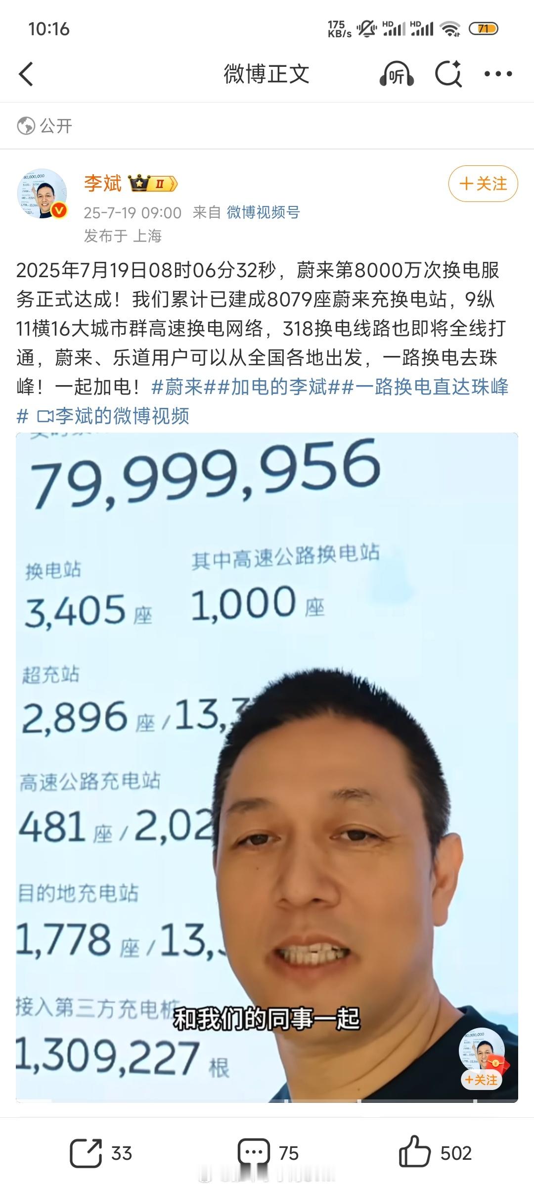 蔚来第8000万次换电服务达成，李斌都头像都给换了蔚来 ​​​