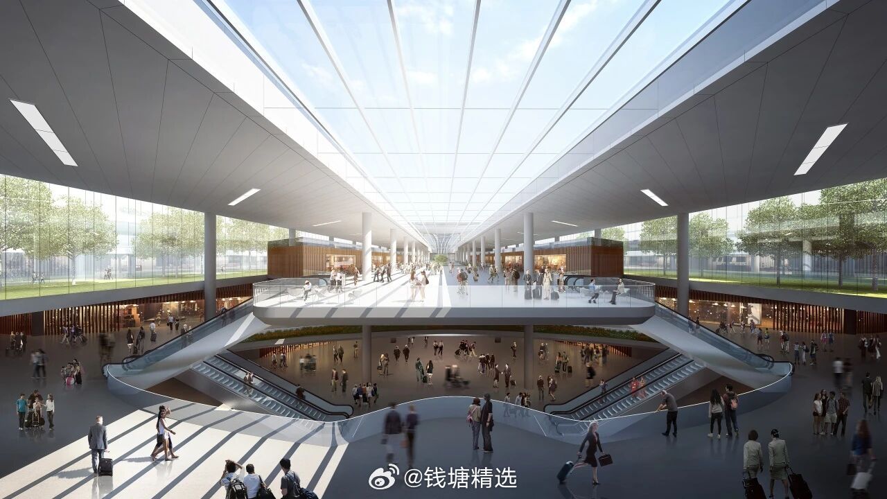 铁路萧山机场站的设计效果，少见的一个地下站。网页链接