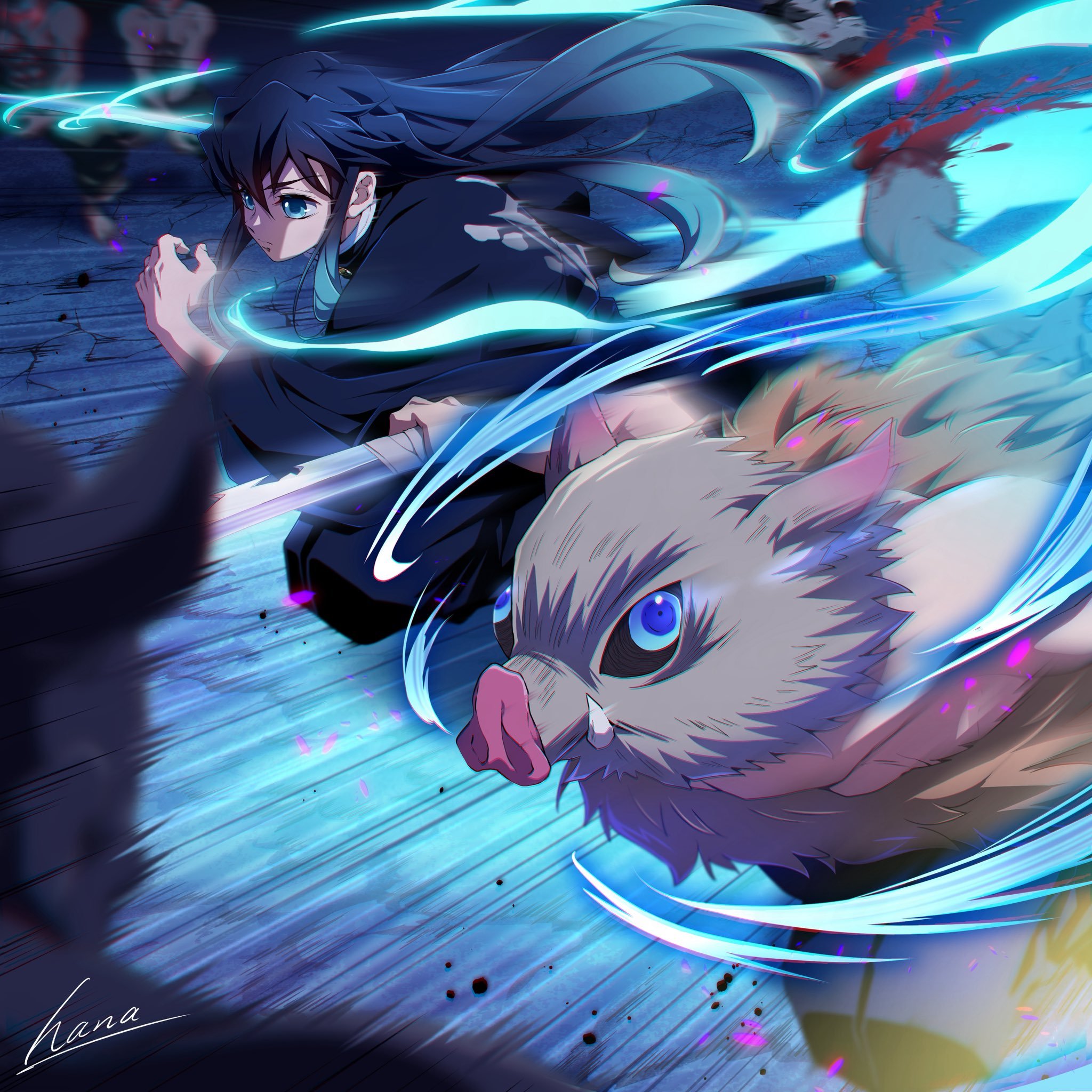 鬼灭之刃动漫仲夏狂欢季 无一郎和猪猪的联合行动太好看了.绘：hana_ni_na
