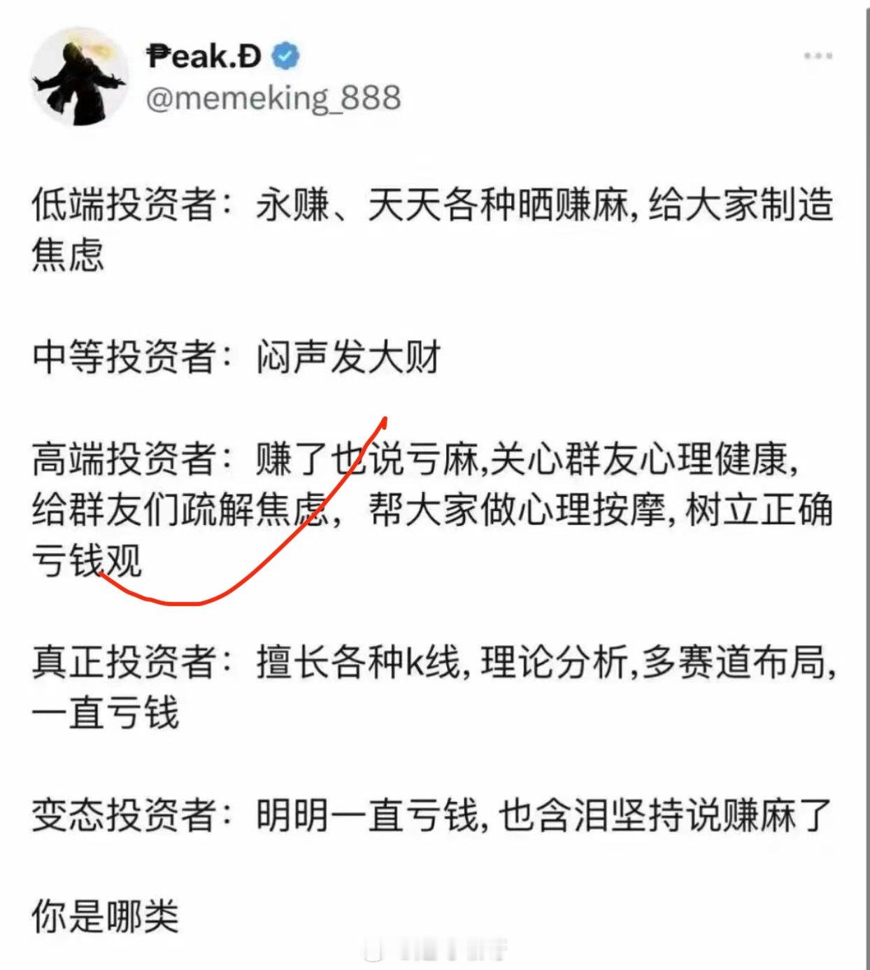 举报我认识一群变变态投资者明明一直赚钱，却每天说亏懵了 ​​​