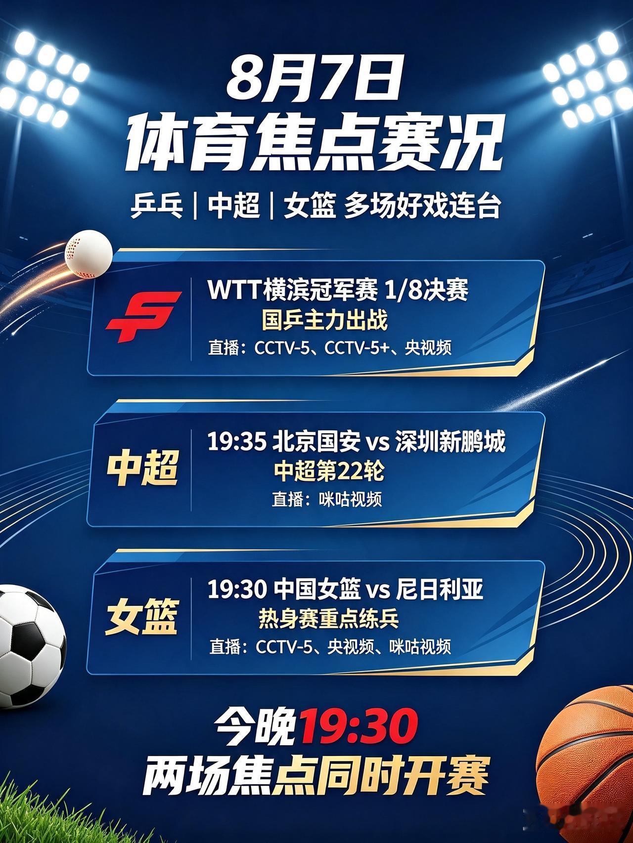 特别关注！8月7日重磅赛事一览，多场焦点大战连番上演！球迷别错过！
   明天是
