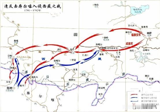 乾隆看着西藏上奏的廓尔喀（今尼泊尔）已经退兵，顿感自己智商受到了侮辱，清廷经过几