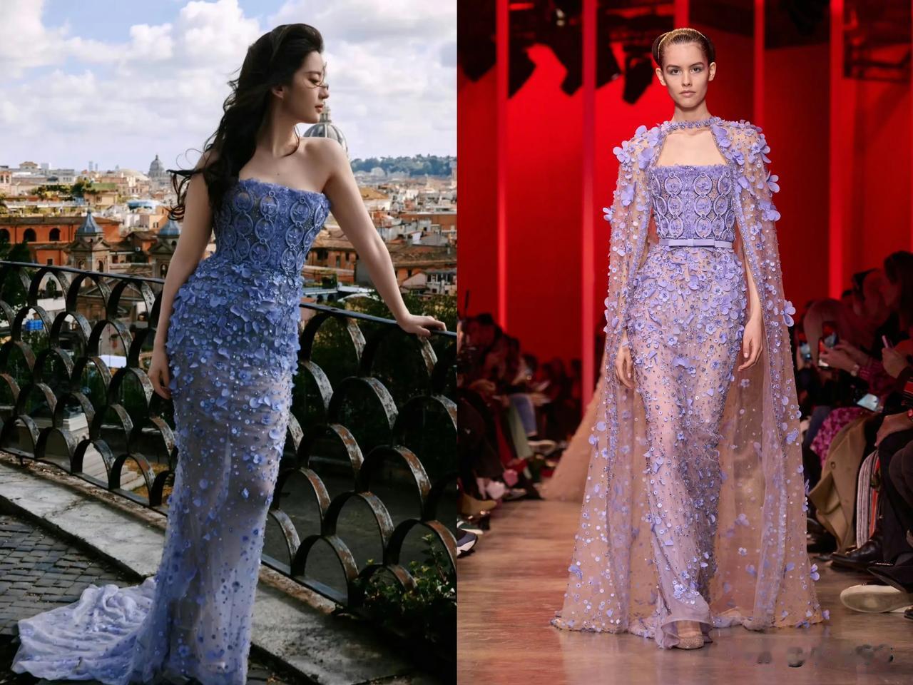 刘亦菲在罗马参加宝格丽的第二场活动造型，她确实能驾驭各种颜色的礼服。

但该说不