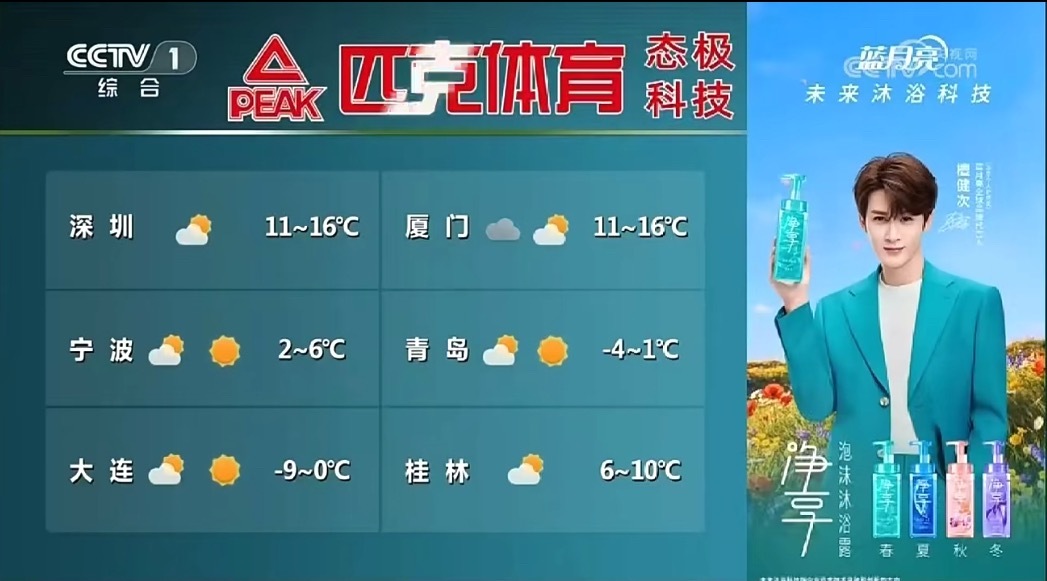 这可是中央一台的天气预报啊，每天晚上新闻联播完了就是，以前天天在电视上看，即使是