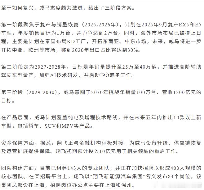 没想到威马复工的第一个目标是年销25-40万，5年之后竟然要挑战年销量100万[