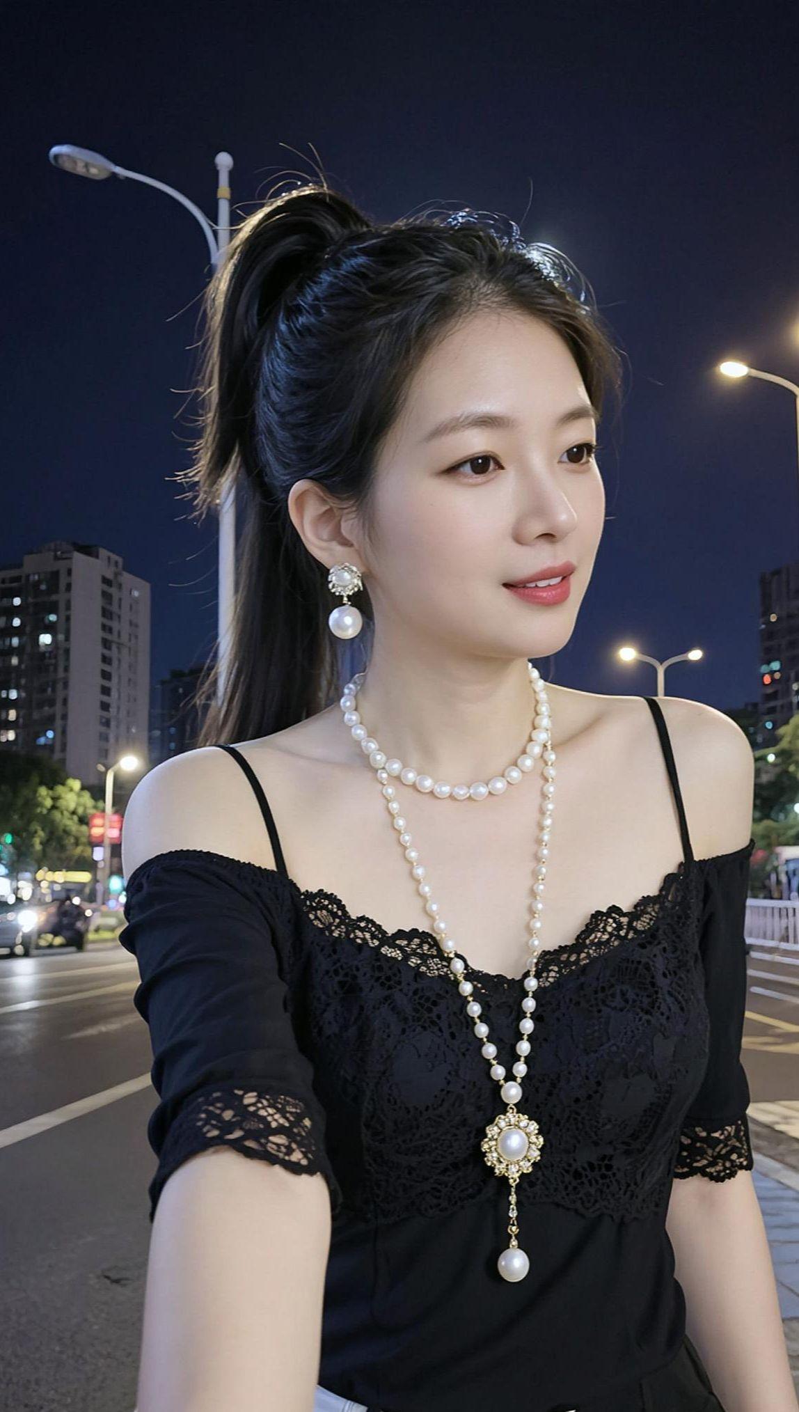 AI夜街珍珠自拍 个性写真 甜美女孩穿搭 热门 气质穿搭