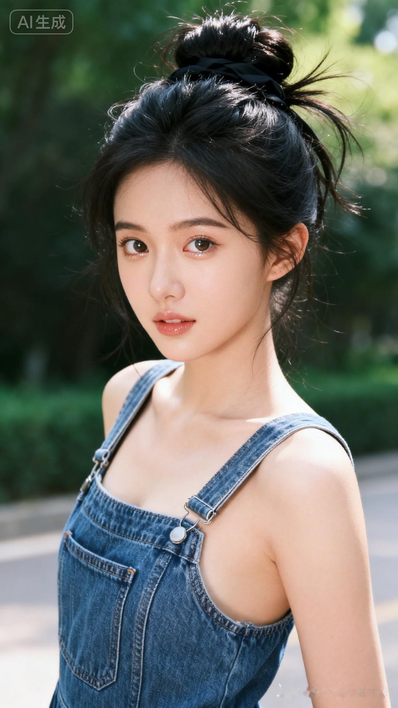 这姑娘扎着丸子头，好清新！