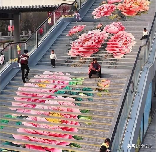 山东荷泽，你好浪漫，到处都是盛开的牡丹花，连楼梯都是。将牡丹镶嵌于城市之中，荷泽