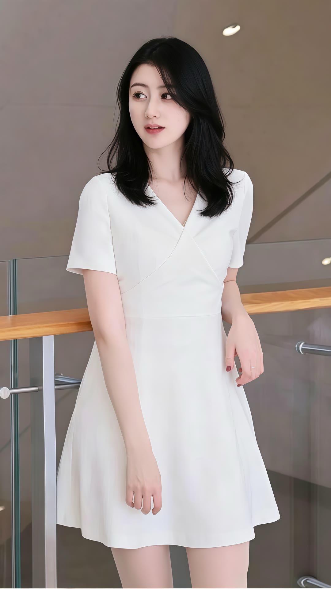 高级感穿搭 百搭白色连衣裙 纯色简约连衣裙