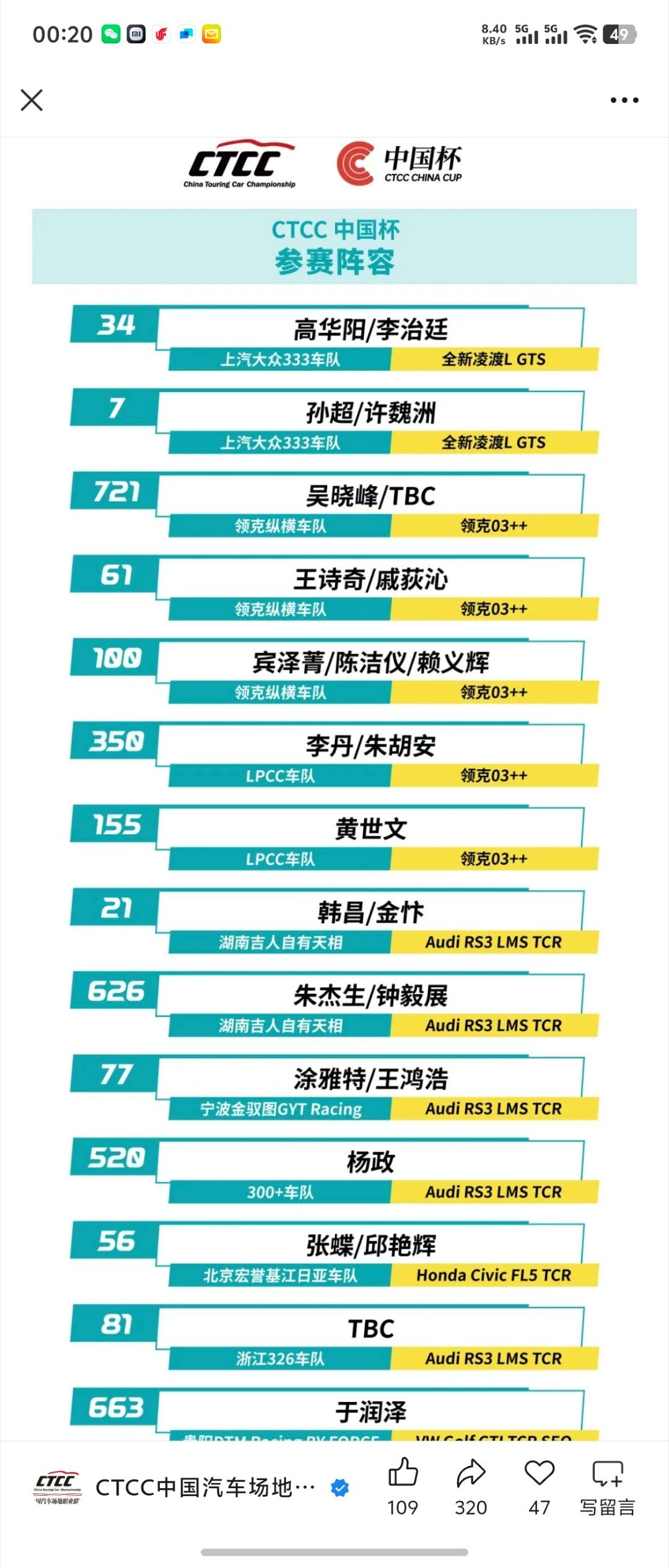 官宣！！这周末阿兔要跑人生中第一场CTCC比赛！！而且看了一眼名单，好家伙，明星