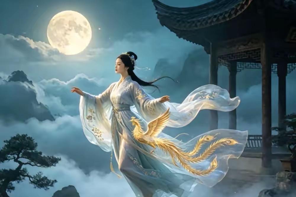 抬头望月月不语，
低首观花花无言。
横批：《望月与观花》