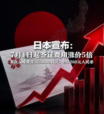 日本签证费涨5倍！7月1日起日本签证费正式大涨，单次入境从126元直接跳到630