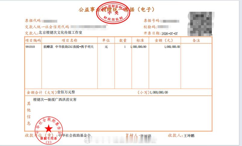 广西洪涝牵动人心，檀健次也心系广西，第一时间出资出力捐赠应急物资和善款100万元