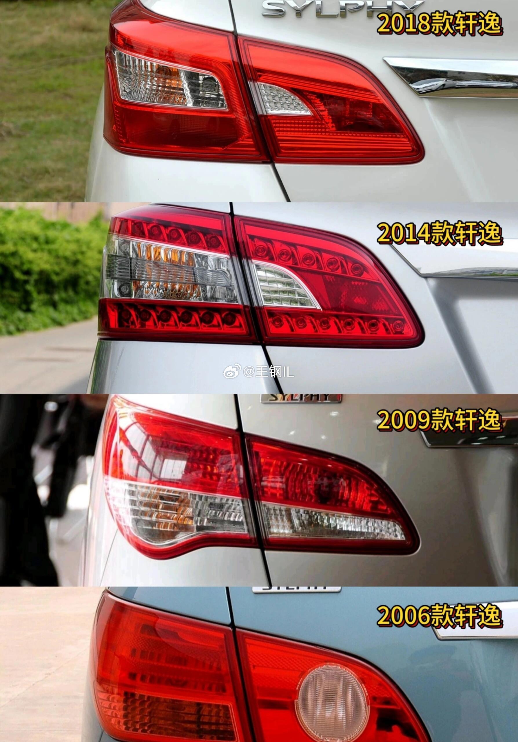 日产尼桑2006~2026轩逸款尾灯进化过程 一车传几代？轩逸