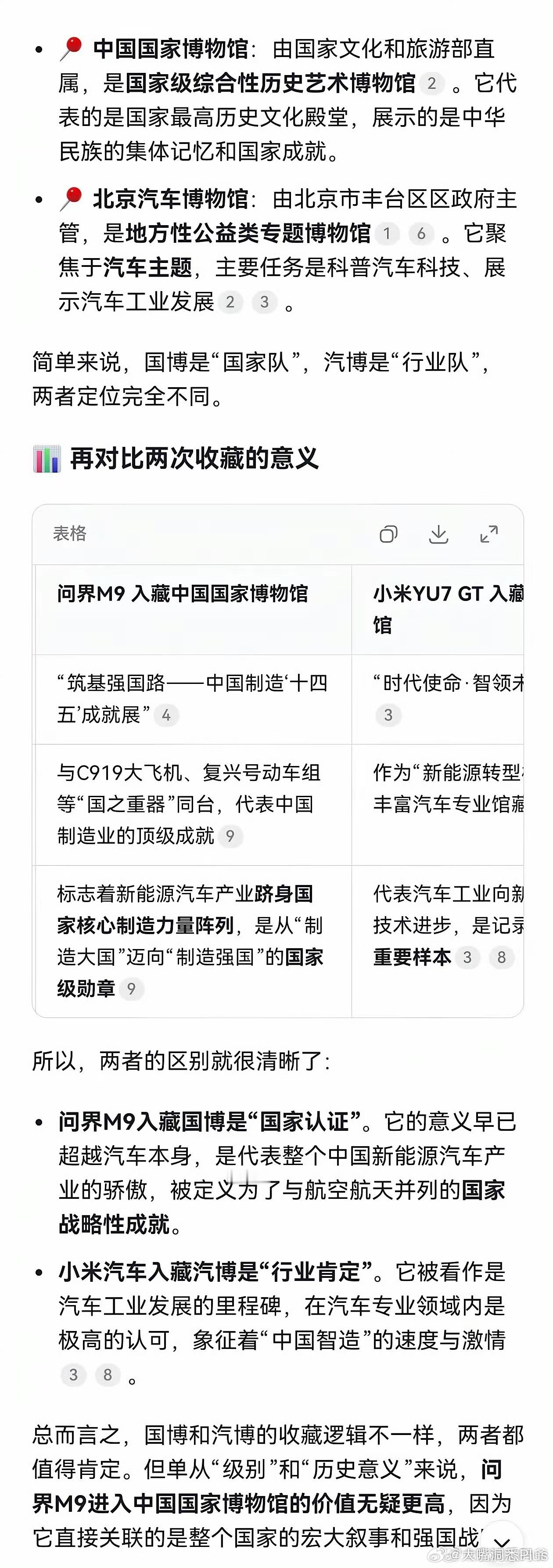 问界M9入藏中国国家博物馆，小米YU7 GT 入藏北京汽车博物馆。 