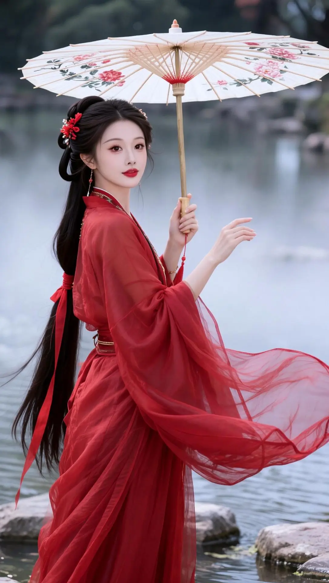 AI古风美人写真 ai创作 古风汉服撑伞 喜欢古风的女孩 古风汉服油纸伞