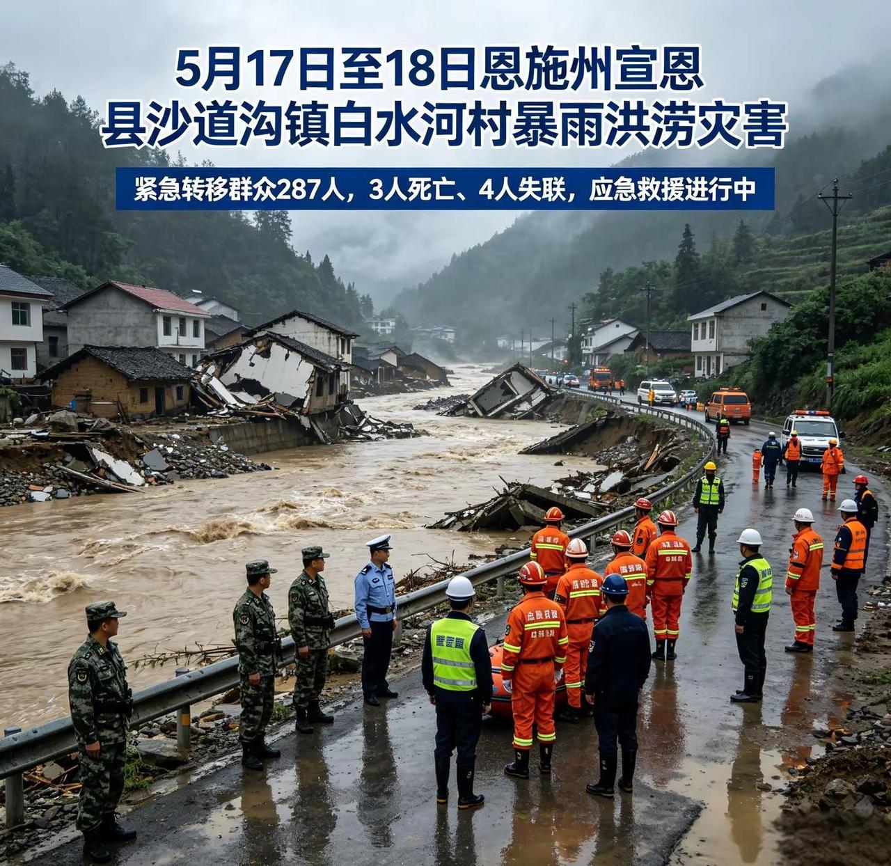 湖北宣恩强降雨致3人死亡、4人失联。