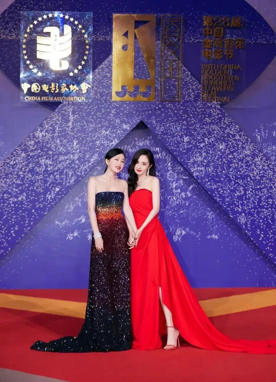 不得不夸一夸，那时的她俩真得好美啊！

身材火辣、妆容精致、抹胸长裙也各有千秋，