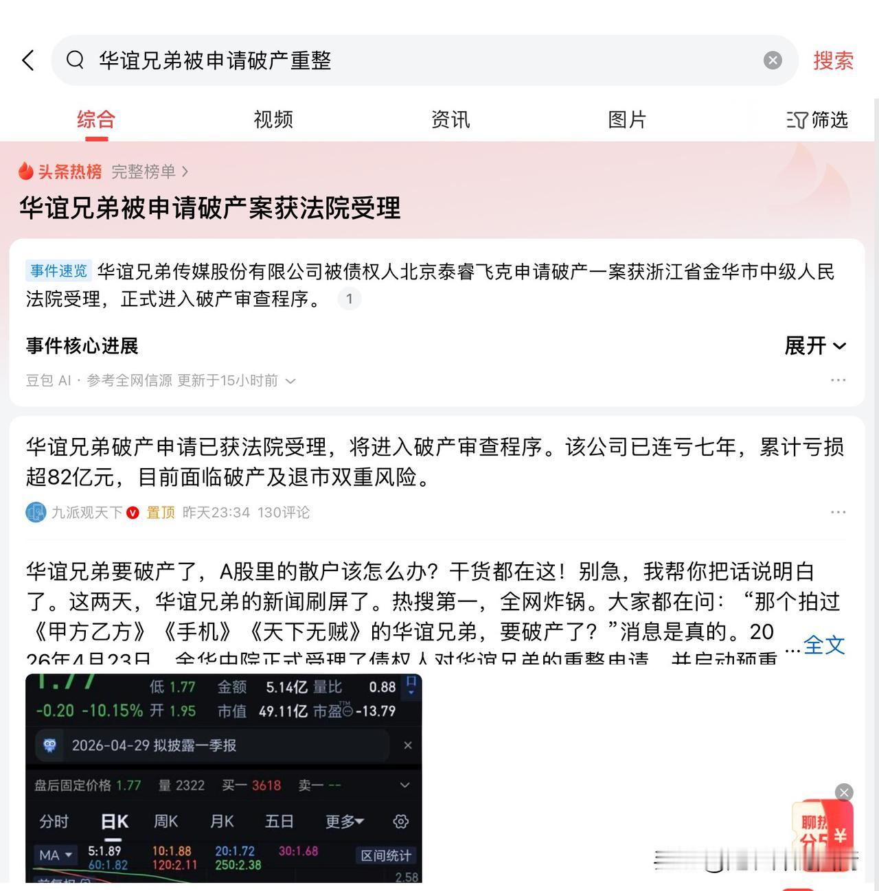 华谊兄弟申请破产，看到这条新闻我感慨良多，因为我10年前4月份刚好在雪球上发表了