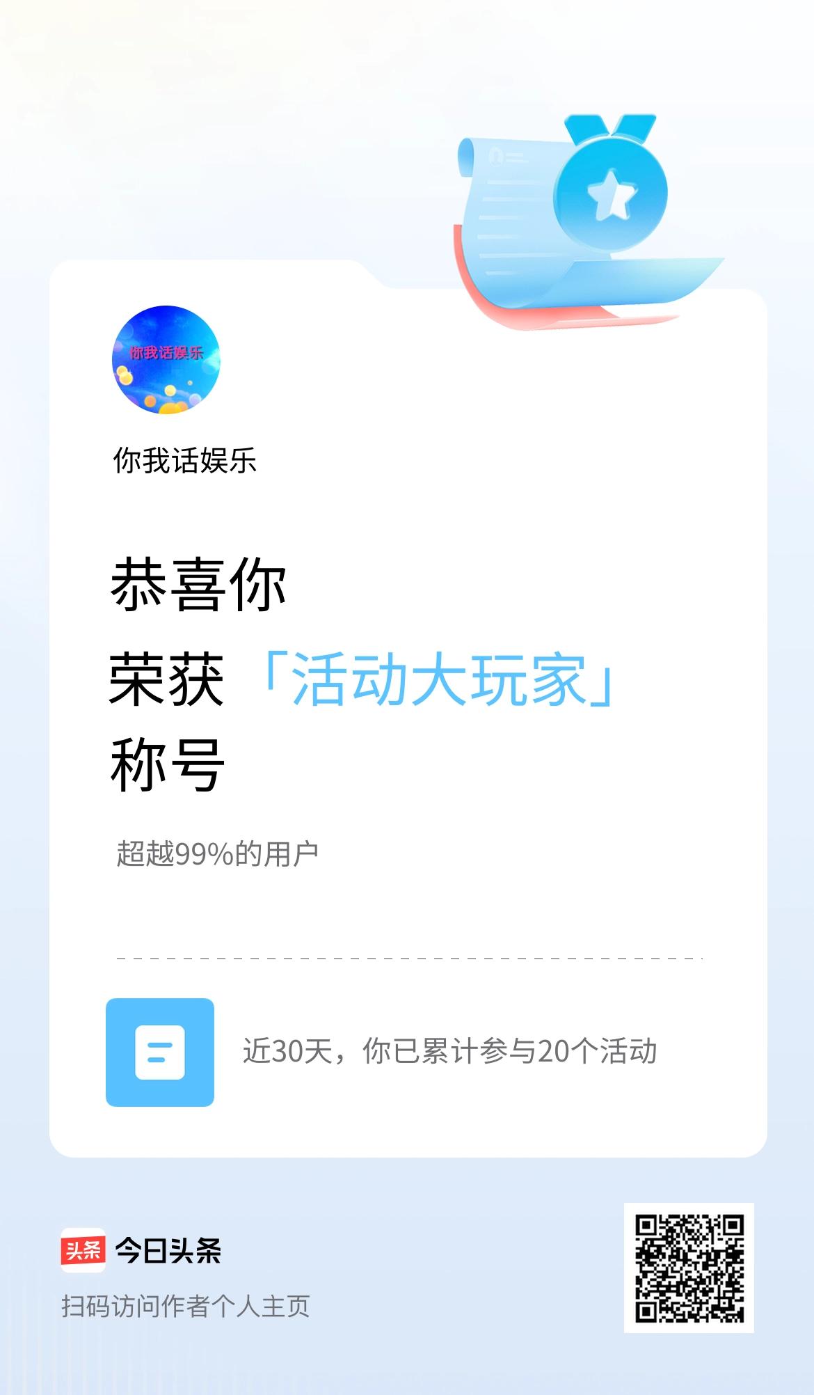 我在头条获得「活动大玩家」称号