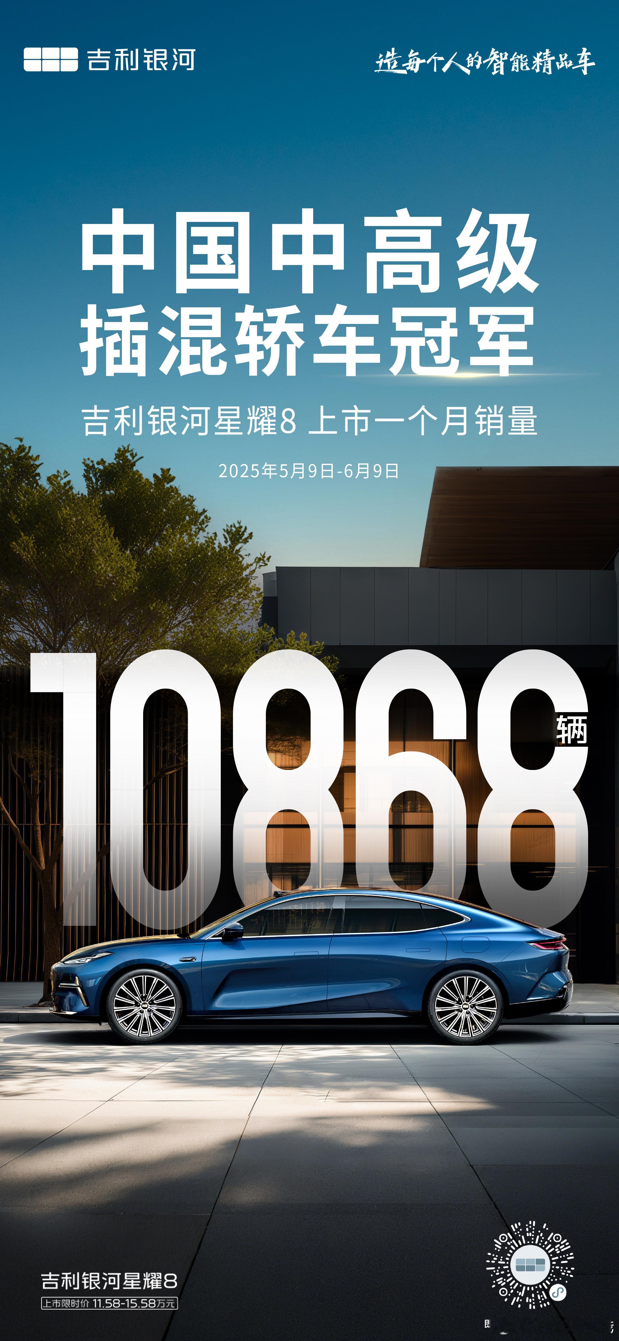 实力见证 销量加冕中国中高级插混轿车冠军  吉利银河星耀8上市一个月销量破万！全