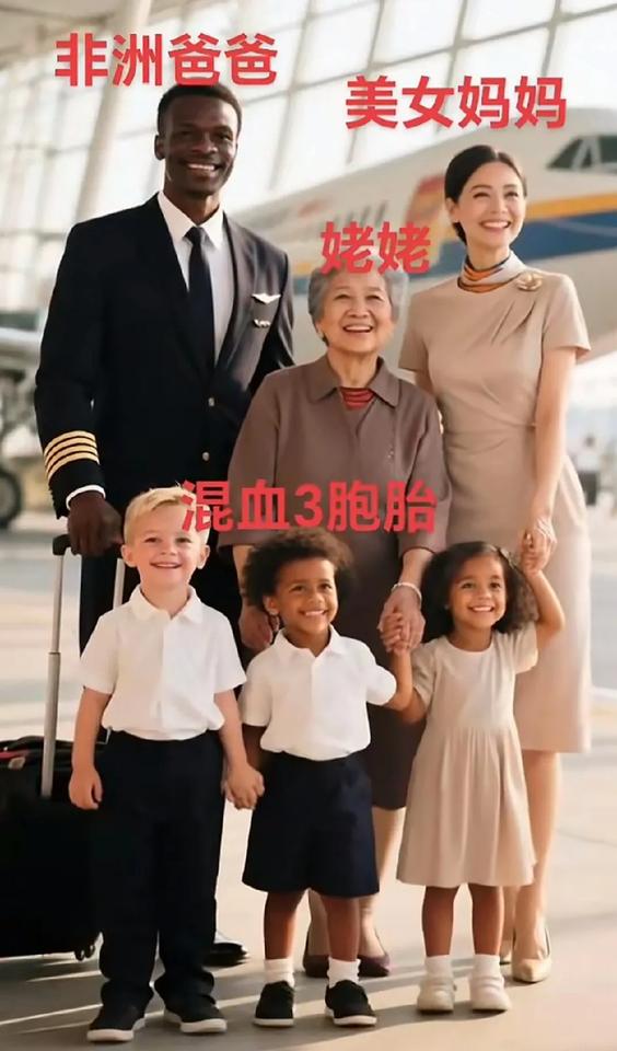 漂亮的空姐嫁给了非洲黑人
还为其生下了三胞胎
其中有两个混血小孩的皮肤黝黑
还有