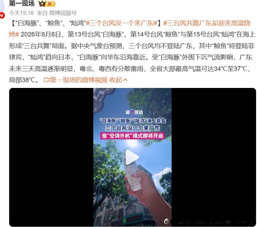 【"白海豚”、“鲸鱼”、“灿鸿”三个台风没一个来广东】三台风共舞广东却迎来高温烧