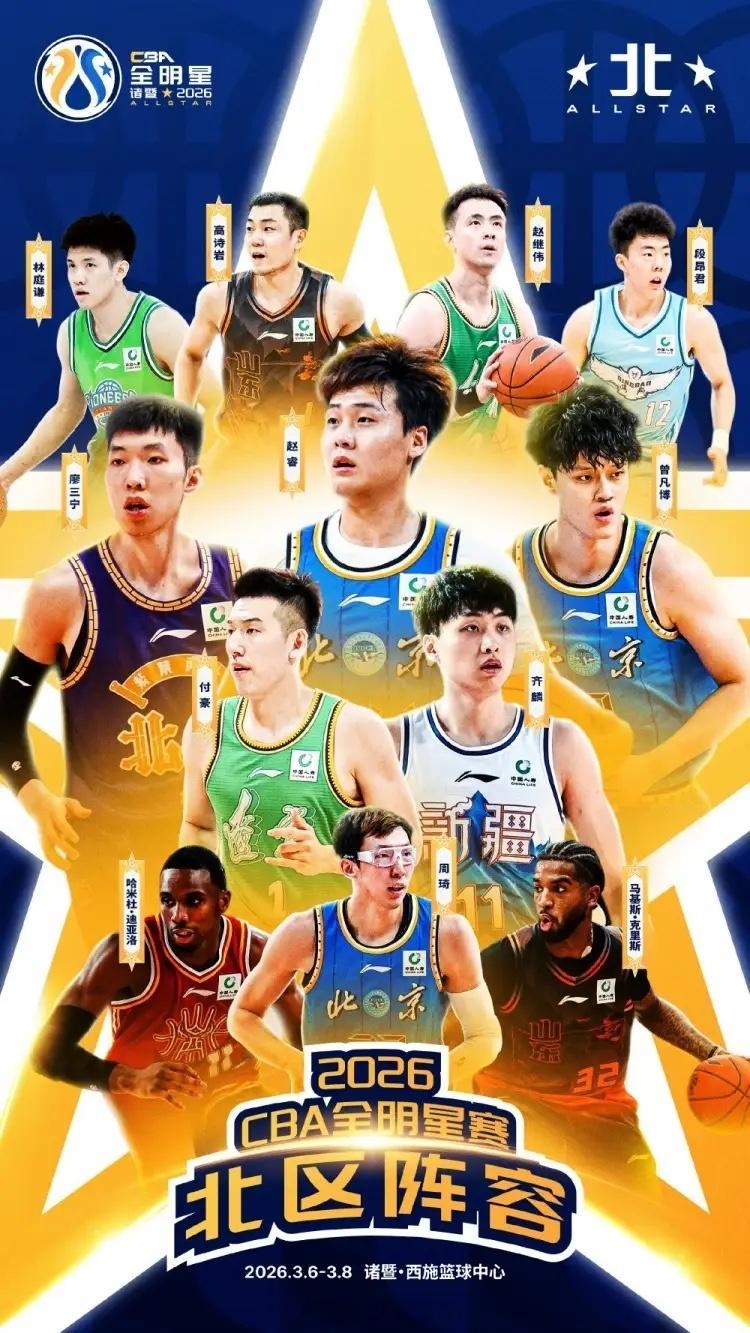 CBA全明星正赛完整阵容：赵睿徐杰庞峥麟首发 胡明轩周琦替补cba体育 2月2日