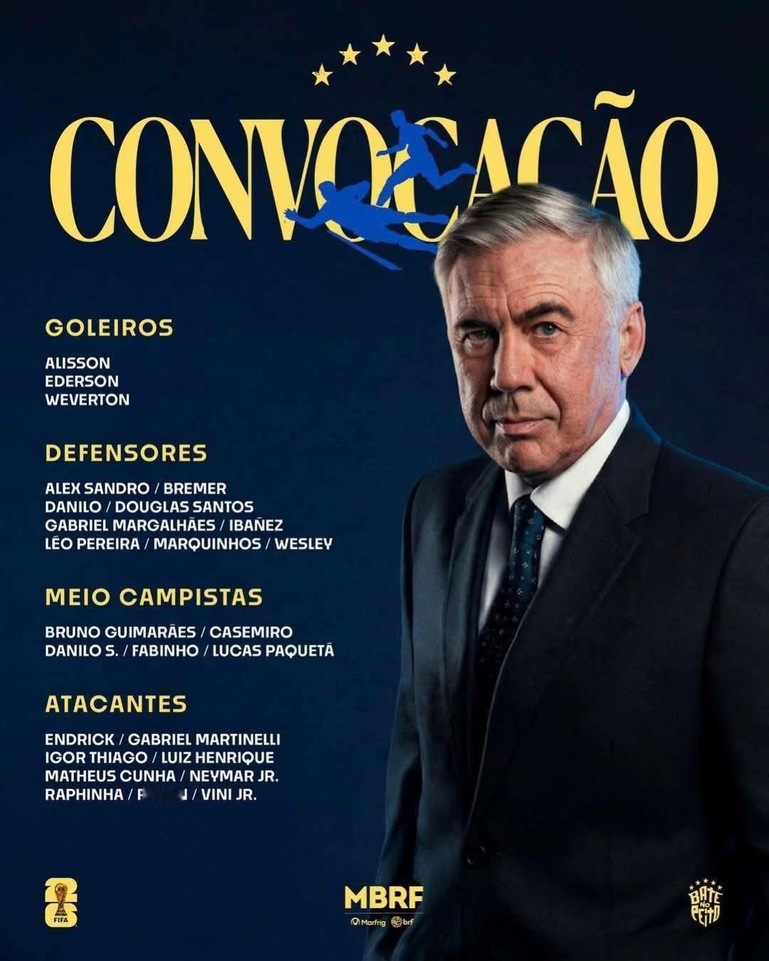 巴西公布世界盃決選名單🇧🇷🧾昆夏、卡些美路一如所料入選，尼瑪亦都能夠突圍而