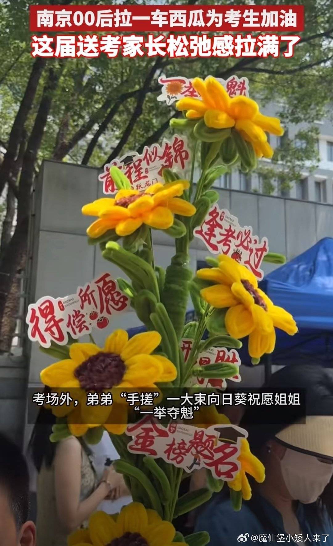 南京00后拉一车西瓜为考生加油年轻一代暖心助力高考，满满一车西瓜诚意十足。如今家