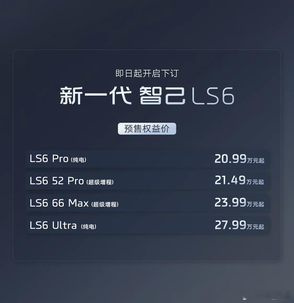 新一代智己LS6预售 20.99万起，大电池增程版21.49万起。这车图片上看起