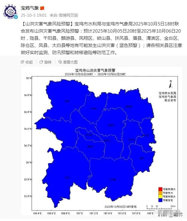 宝鸡气象：山洪灾害气象风险预警
